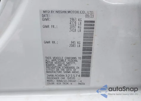 2024 Nissan Altima Sr Fwd из США, поврежденный, VIN 1N4BL4CV0RN325574